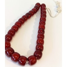 Κομπολόι από ασήμι 925 με χάντρες από κεχριμπάρι φατουράν χρώματος κερασιού (KOM05)